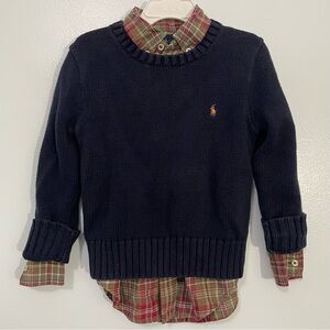 Polo Ralph Lauren Navy Knit Sweater and  Plaid Button Down Shirt Boy 4/4T